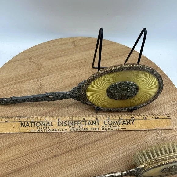 Apollo Hand Mirror & Brush Set Ormolu Filigree Floral Vanity Hollywood Regency Vanity Mirrors